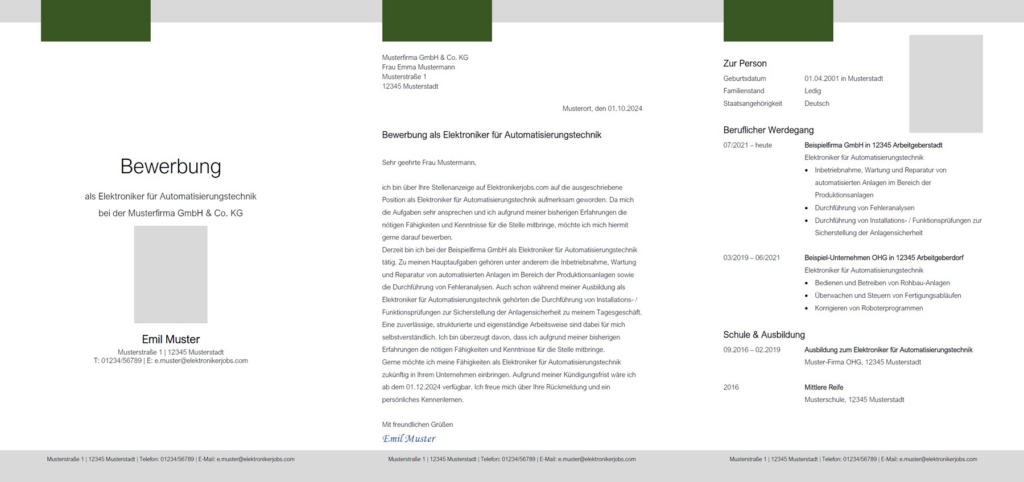 Vorlage / Muster: Bewerbung als Elektroniker / Elektronikerin für Automatisierungstechnik