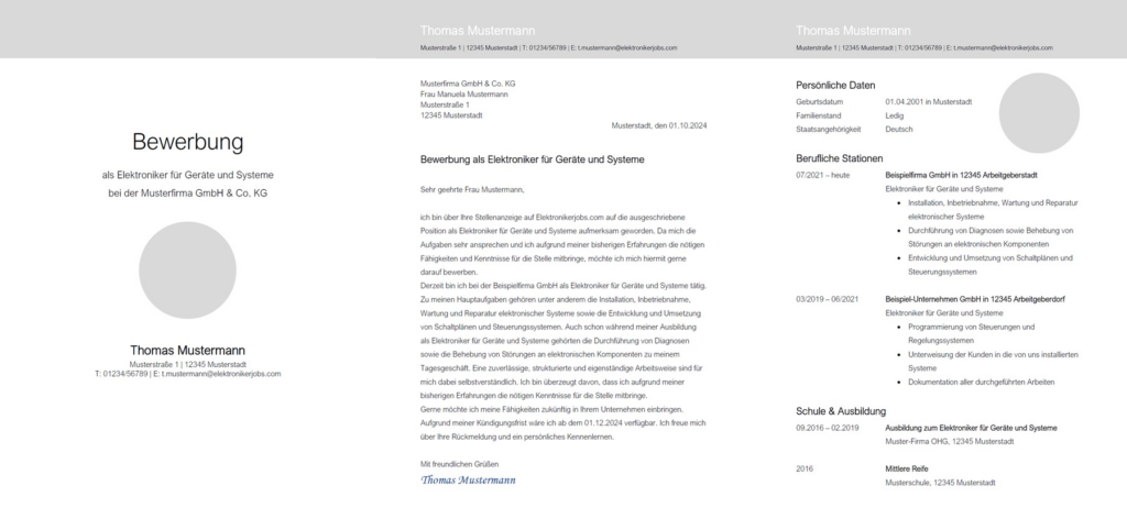 Vorlage / Muster: Bewerbung Elektroniker / Elektronikerin für Geräte und Systeme